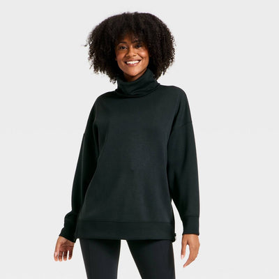 New - Women's Airy Sleek Funnel Neck Sweatshirt - All In Motion™ Black L