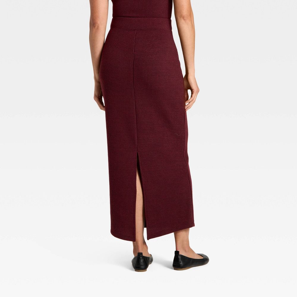 New - Women's Knit Ribbed Maxi Pencil Skirt - Universal Thread™ Burgundy XL