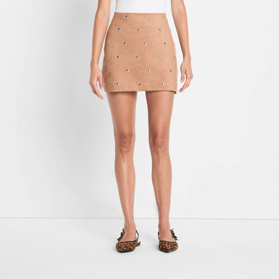 New - Women's Suede Studded Mini A-Line Skirt - Future Collective Brown 00