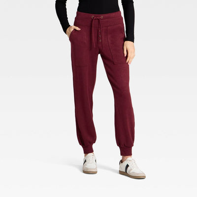 New - Women's High-Rise Knit Joggers - Universal Thread™ Burgundy XS