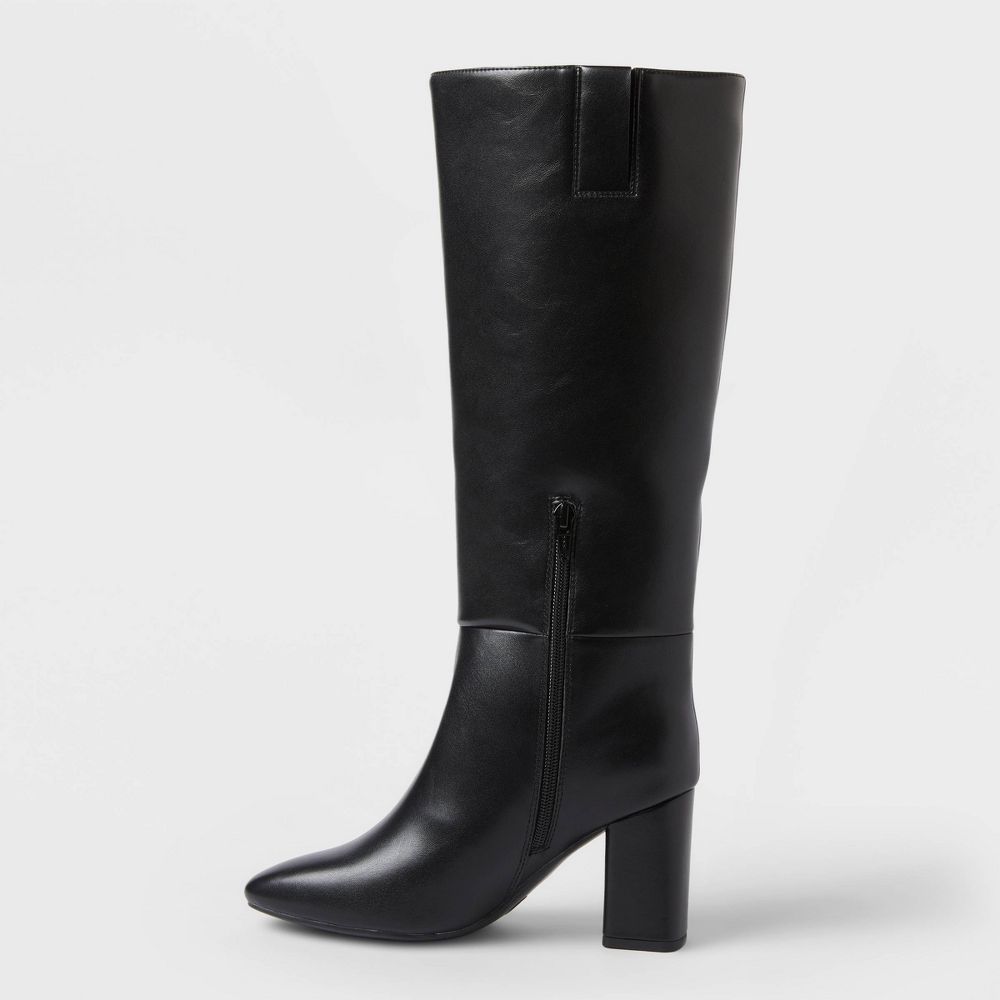 New - Women’s Evangeline Under Knee Heeled Boots with Memory Foam Insole - A New Day™ Black 12