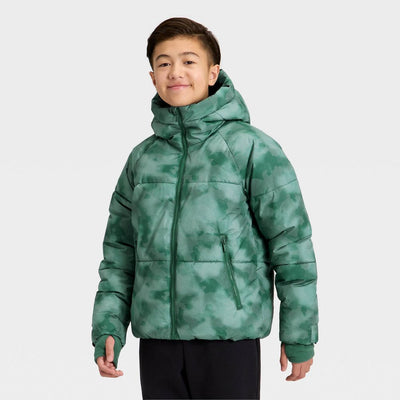 Open Box - Boys' Puffer Hooded Jacket - All In Motion™ Green XS