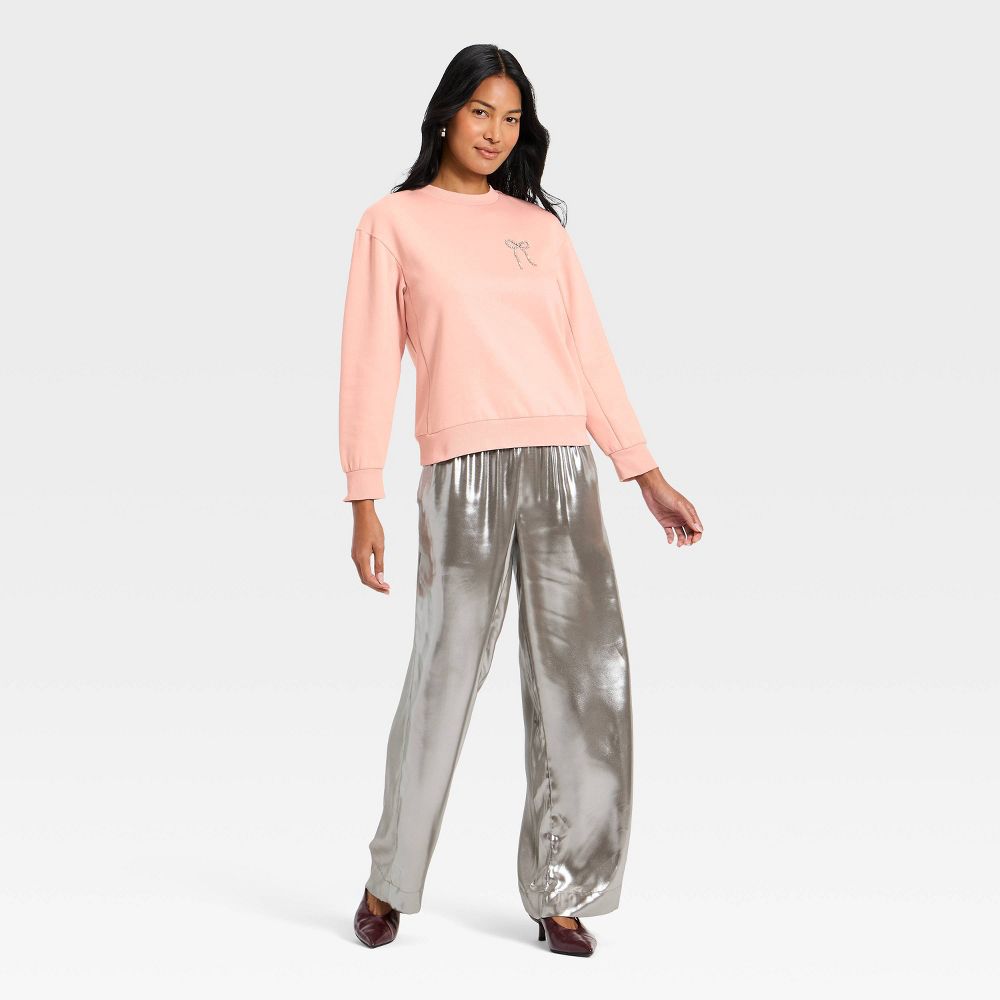 New - Women's Embellished Sweatshirt - A New Day™ Pink XS