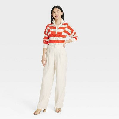 New - Women's High-Rise Linen Pleat Front Straight Trousers - A New Day A New DayBullseye Deals