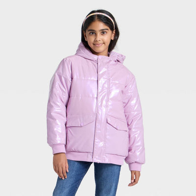 New - Girls' Hooded Puffer Jacket - Cat & Jack™ Mauve S