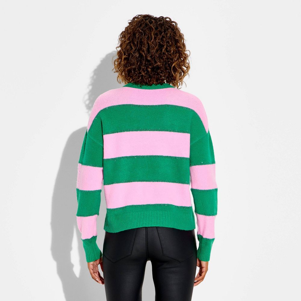 New - Women's Holly Jolly Festive Graphic Sweater - Multicolor Striped L
