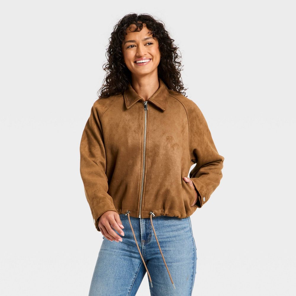 New - Women's Suede Bubble Bomber Jacket - Universal Thread™ Brown S