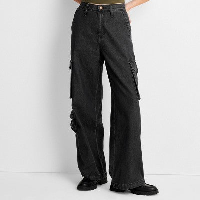 Open Box - Women's High-Rise Wide Leg Denim Cargo Pants - Universal Thread Universal ThreadBullseye Deals