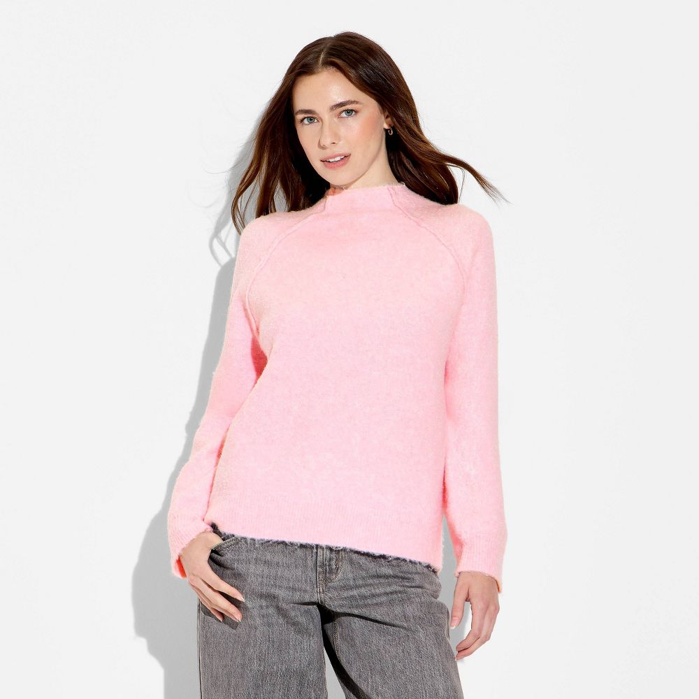 New - Women's Turtleneck Boucle Tunic Pullover Sweater - Wild Fable™ Light Pink L