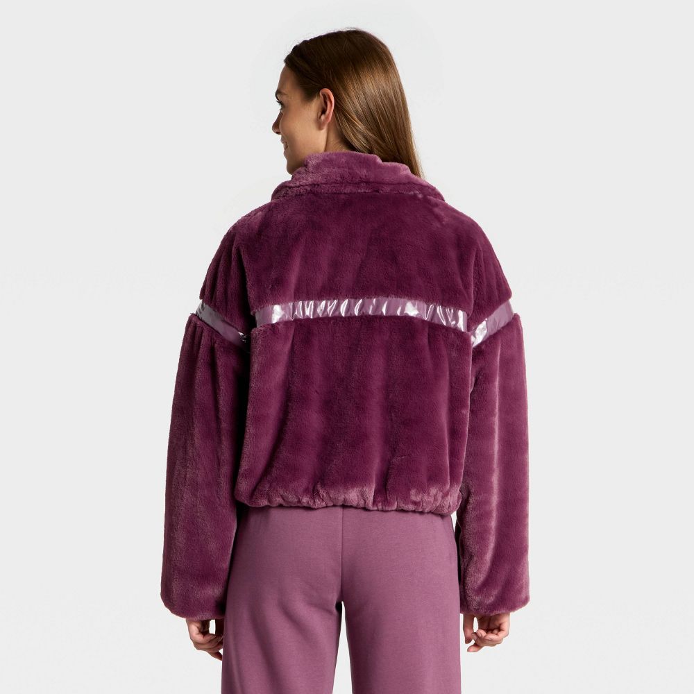 New - Women's Faux Fur PU Trim Jacket - JoyLab™ XS Plum Purple