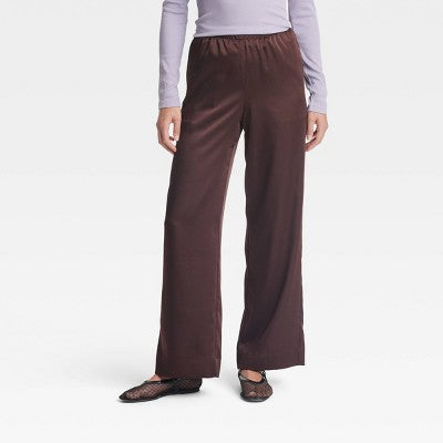 New - Women's Mid-Rise Satin Pull-On Pants - A New Day A New DayBullseye Deals