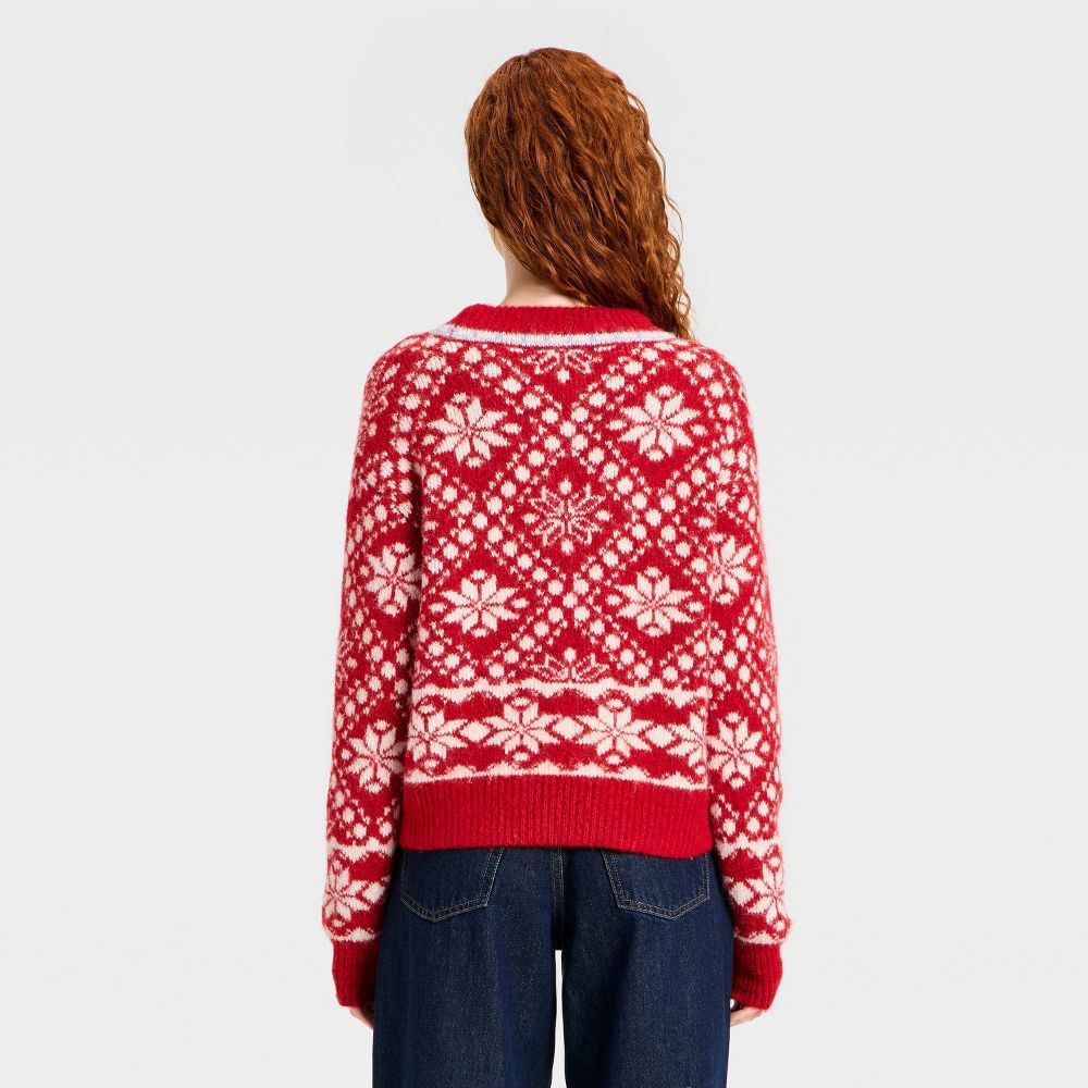 New - Women's Cozy Alpine Snowflake Crewneck Pullover Sweater - Universal Thread™ Red L