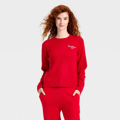 New - Women's Cozy Alpine Knit Bouclé Crewneck Pullover Sweater - Universal Thread™ Red S