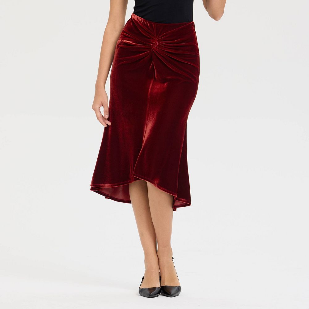New - Women's Velvet Twist Midi Pull-On Skirt - A New Day™ Rose Red M