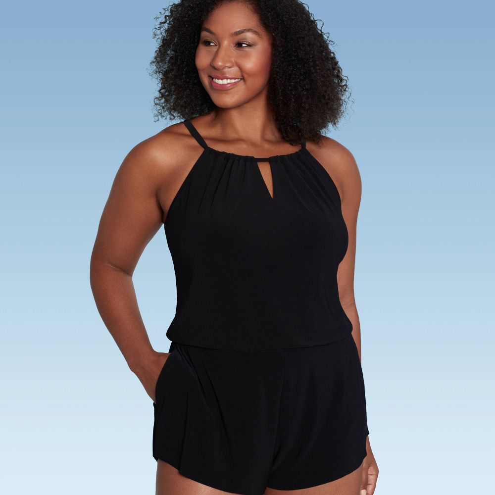 New - Aqua Green Women's Swim Romper One Piece Swimsuit with Pocket UPF 50+ Aqua GreenBullseye Deals