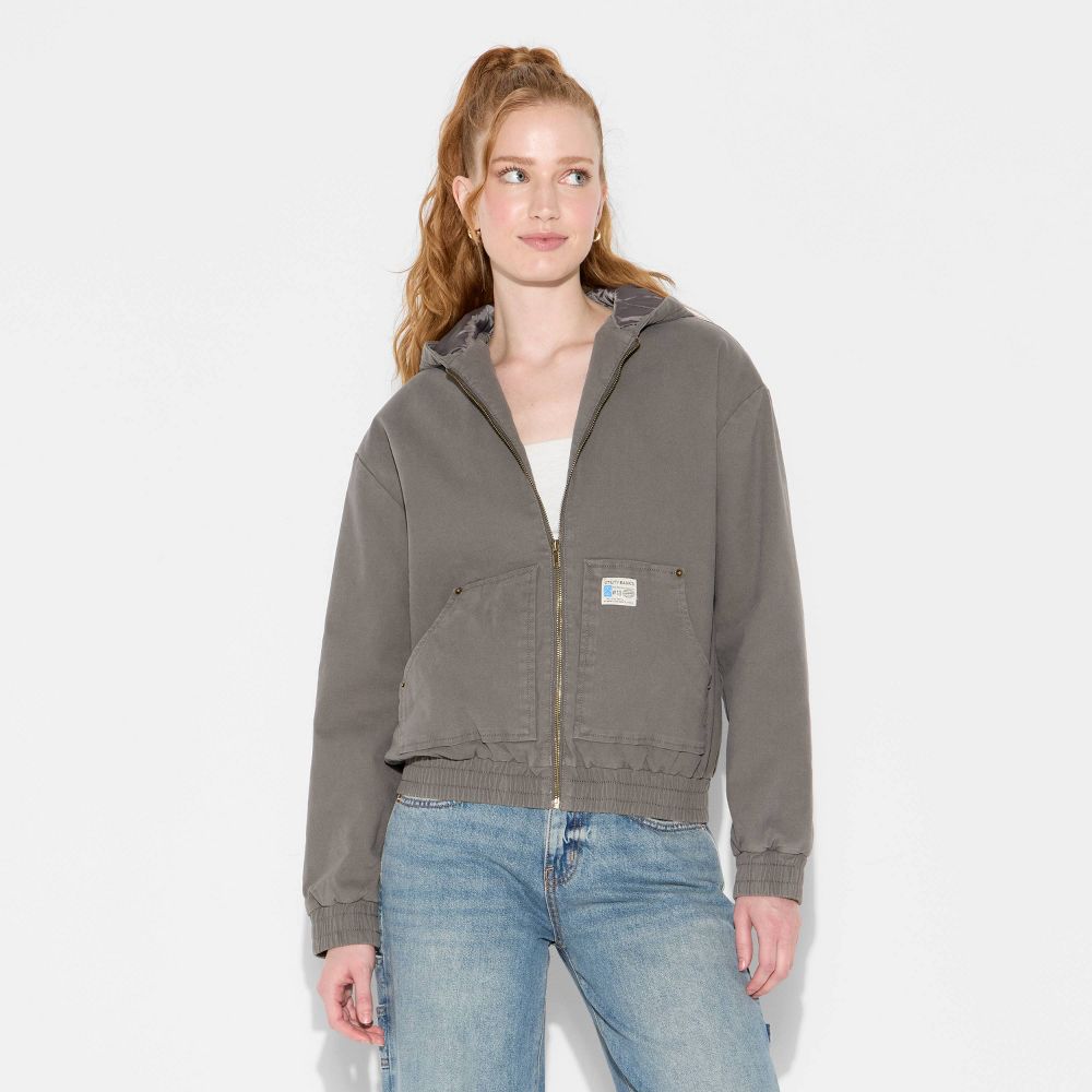 New - Women's Canvas Hooded Utility Jacket - Wild Fable™ Gray XXS