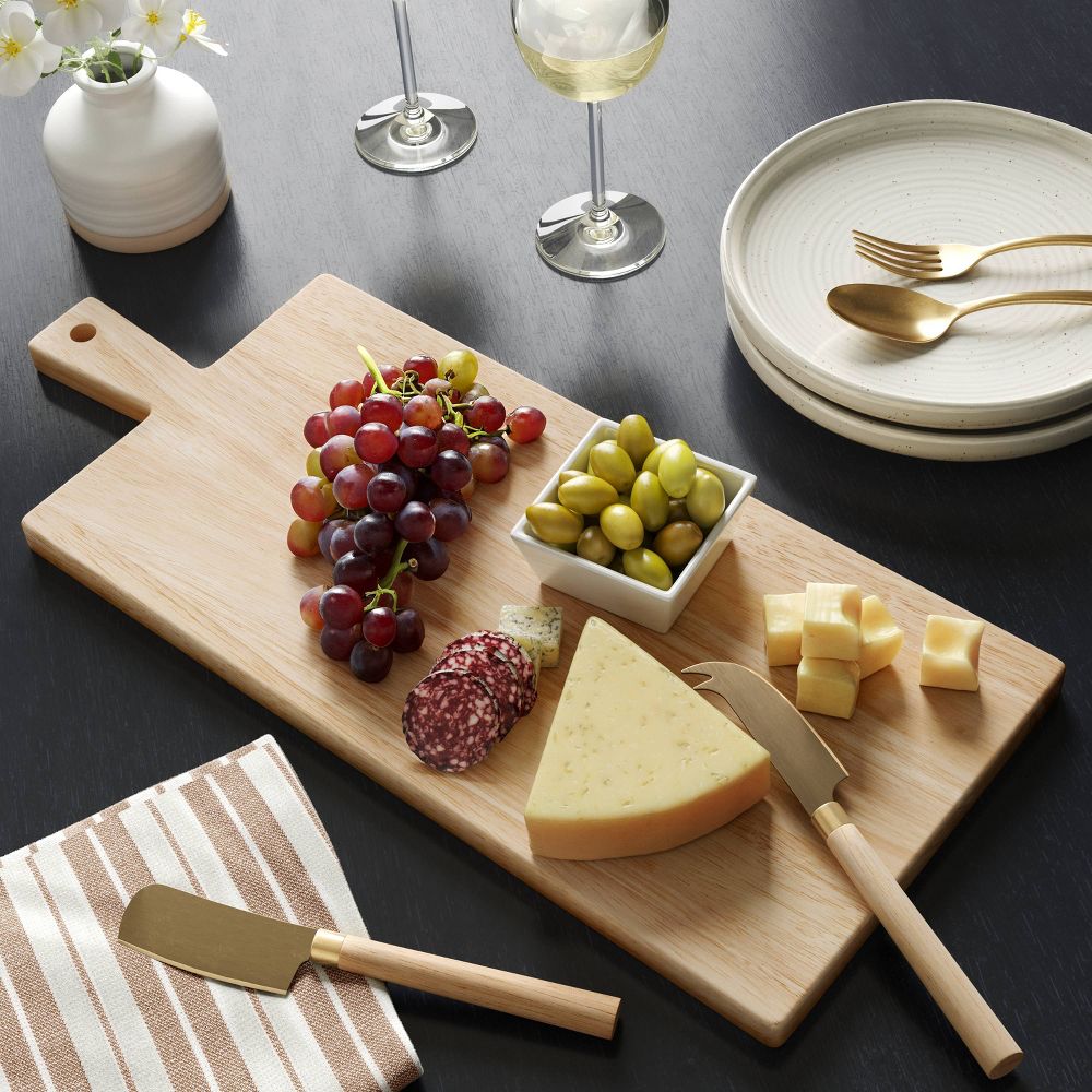 Open Box - 3pc 19.35"x8" Rubberwood Rectangle Serving Board with Brass Cheese Tools Brown - Threshold™: Charcuterie Platter Set