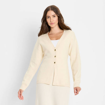 New - Women's Nipped Waist Cardigan - Future Collective Cream L
