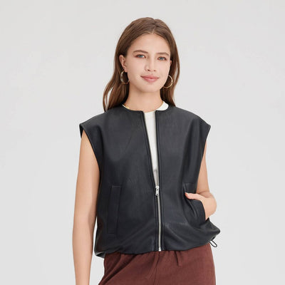 New - Women's Faux Leather Zip-Front Vest - A New Day™ Black XL