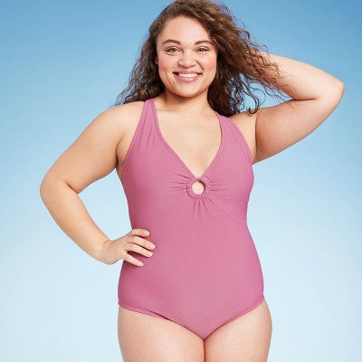 Shade & Shore Women's Plunge One Piece Swimsuit Back Tie Bathing Suit Shade & ShoreBullseye Deals