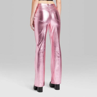 Wild Fable Women's High Rise Flare Casual Metallic Faux Leather Pants Wild FableBullseye Deals
