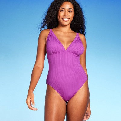 New - Shade & Shore Women's Triangle One Piece Swimsuit Ribbed Swimwear Shade & ShoreBullseye Deals