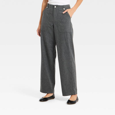 New - Women's Mid-Rise Flannel Utility Pants - Universal Thread™ Gray 12