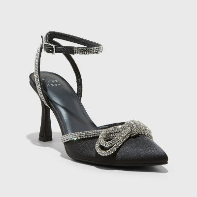 New - A New Day Women's Stiletto High Heel Pumps Ankle Strap Memory Foam Bow Accent A New DayBullseye Deals