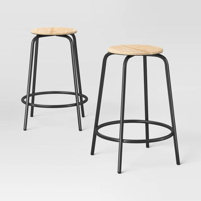 New - Set of 2 24" Wood with and  Metal Base Backless Counter Height Barstool Stool Natural - Room Essentials™