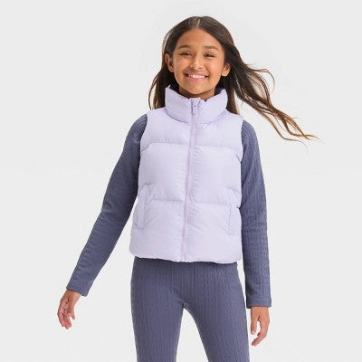 New - All in Motion Kids Full Zipper Reversible Quilted Puffer Vest Stand Up Collar All in MotionBullseye Deals