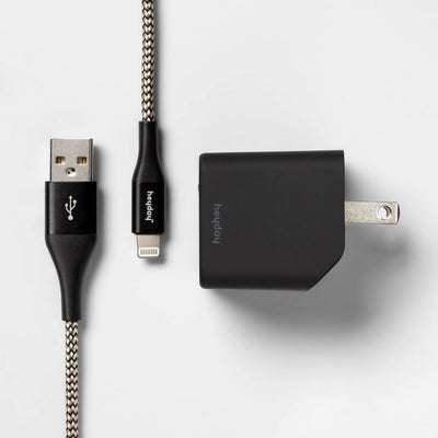 Open Box - 2-Port Wall Charger 15W USB-C & 5W USB-A (with 6' Lightning to USB-A Cable) - heyday™ Black/Gold: phone charging block