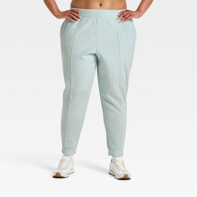 New - Women's Velour Ribbed Jogger Sweatpants - All In Motion™ Light Blue 3X