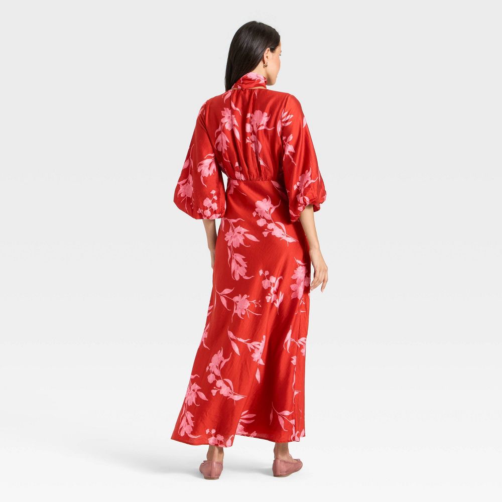 New - Women's Tie Neck Maxi Dress - A New Day™ Red Floral XS