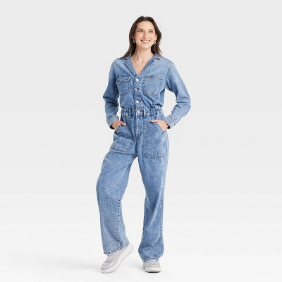 New - Women's Long Sleeve Utility Baggy Denim Jumpsuit - Universal Thread Universal ThreadBullseye Deals