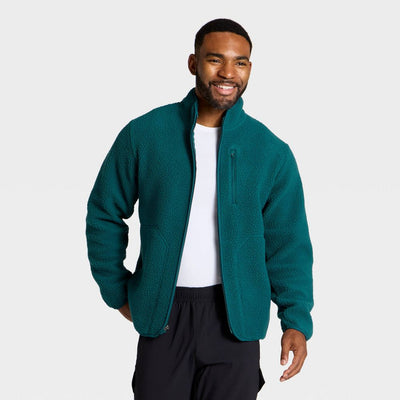 New - Men's High Pile Fleece Full Zip Sweatshirt - All In Motion™ Dark Teal Green L