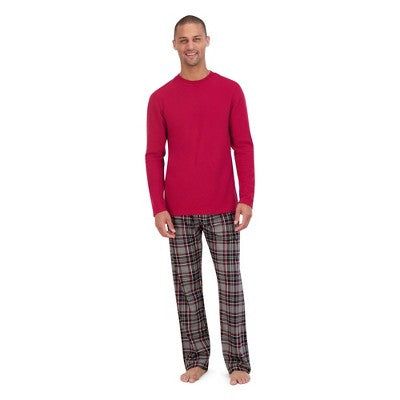 New - Hanes Originals Men's 2pc Plaid Comfort Fleece Sleep Pajama Set Hanes PremiumBullseye Deals