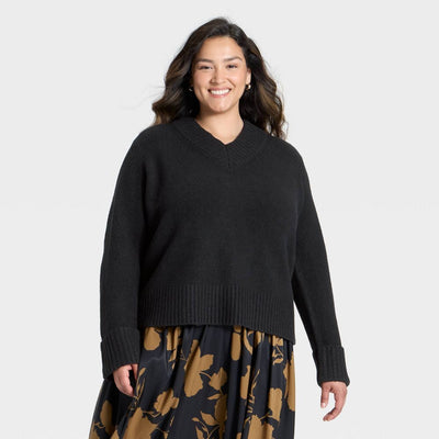 New - Women's Cozy Knit Boxy Pullover Sweater - A New Day™ Black XXL