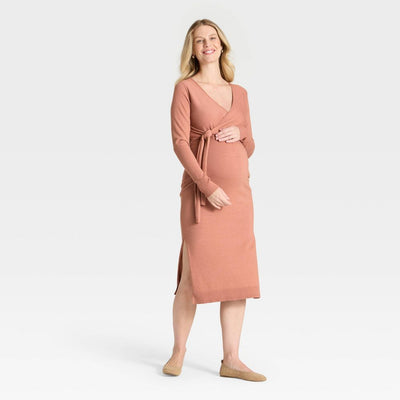Open Box - Long Sleeve Wrap Midi Maternity Sweater Dress - Isabel Maternity by Ingrid & Isabel™ Mauve L