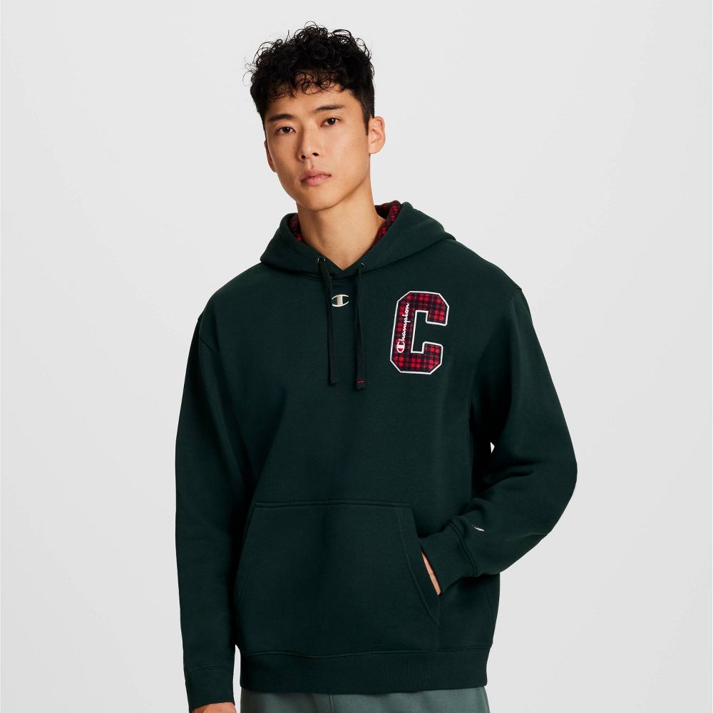 New - Champion Men's Plaid Hooded Sweatshirt - Green S