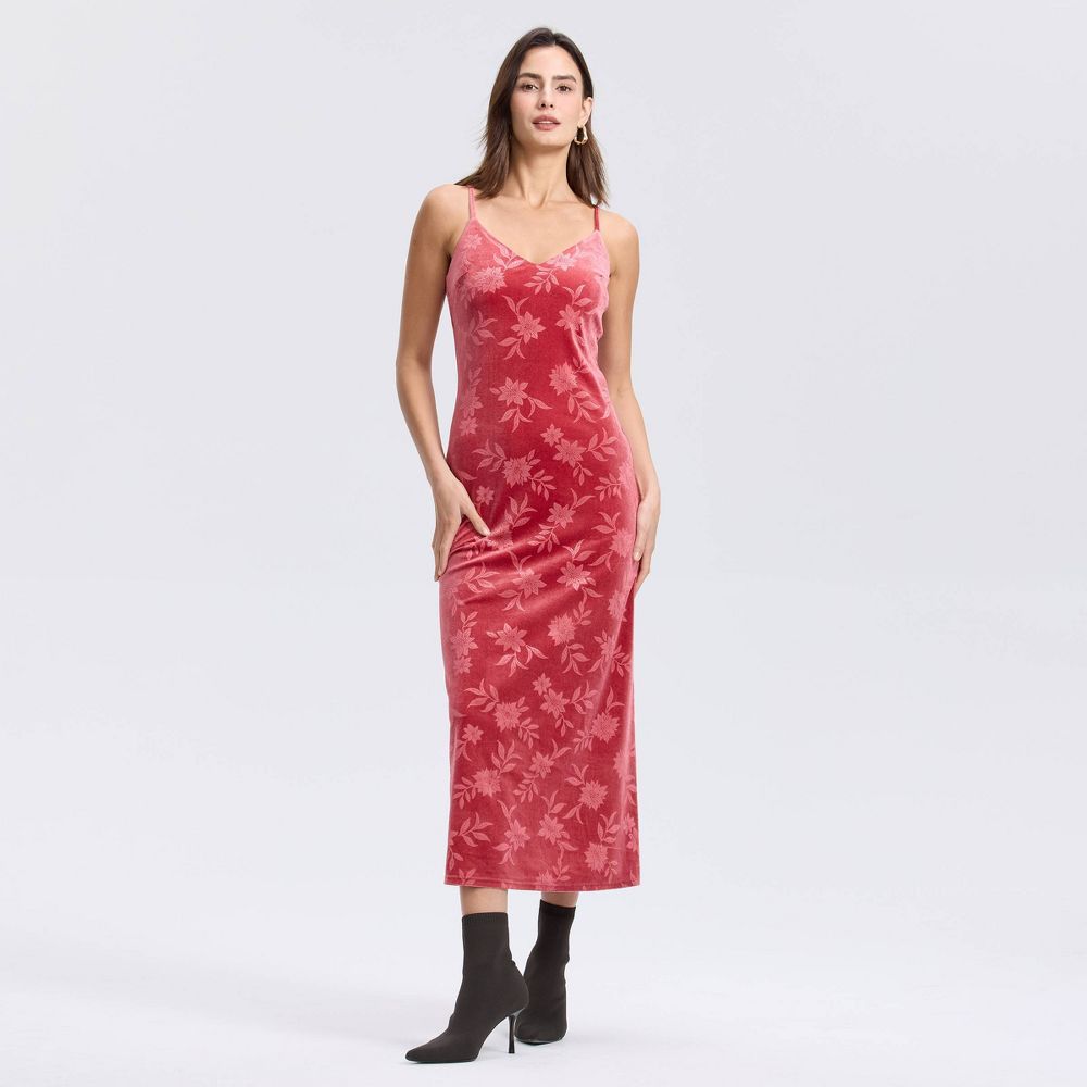 New - Women's Velvet Midi Slip Dress - A New Day™ Karanda Red L