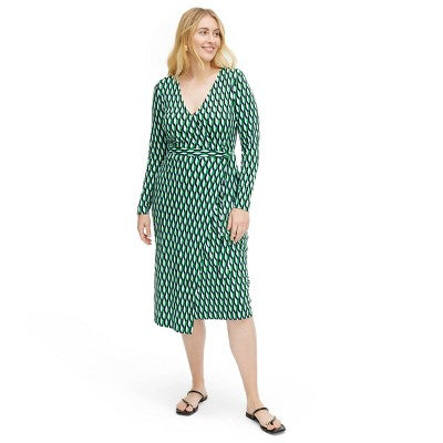 Open Box - Diane von Furstenberg Women's Midi Wrap Dress V-Neck Long Sleeve Diane von Furstenberg for TargetBullseye Deals