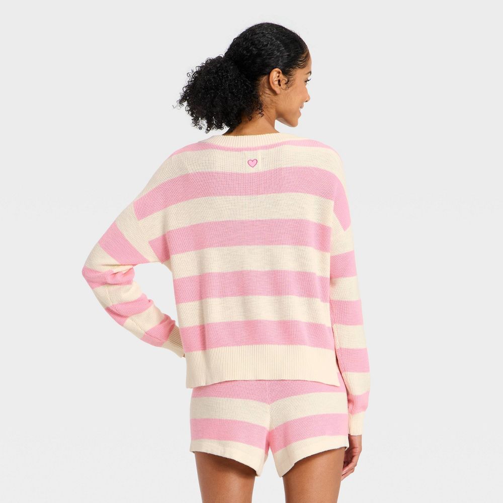 New - Women's Striped V-Neck Sweater Top - JoyLab™ Light Pink/Cream Stripe M