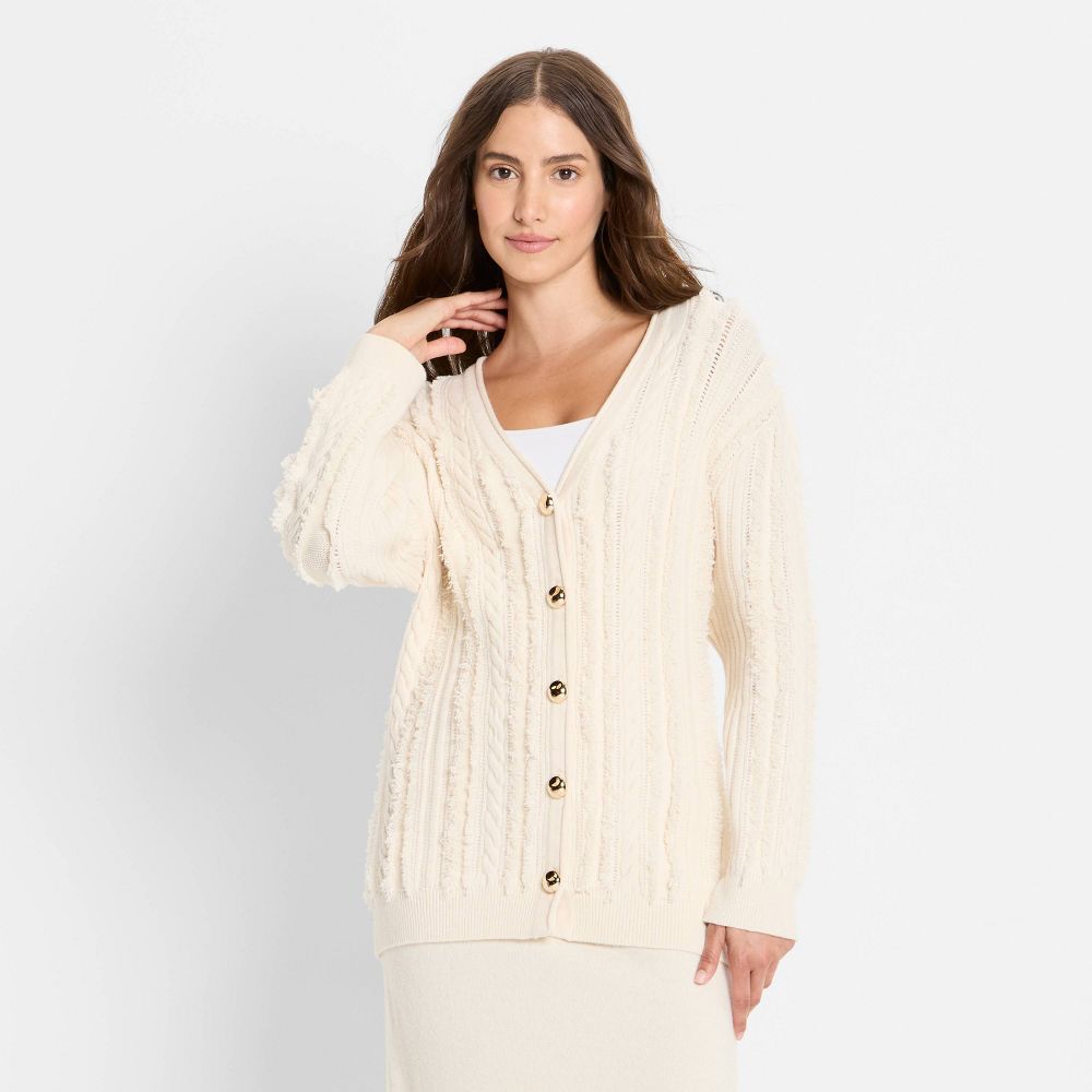 New - Women's Relaxed Cardigan Sweater - Future Collective Cream L