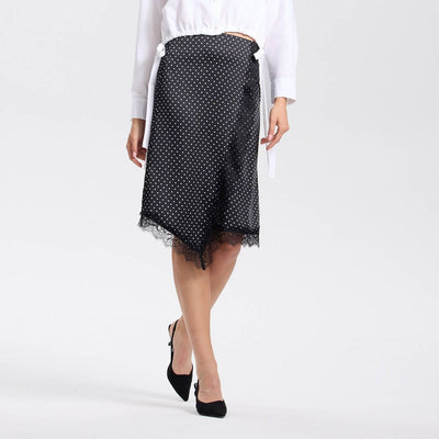 New - Women's Split Lace Trim A-Line Skirt - A New Day™ Black Dots XS