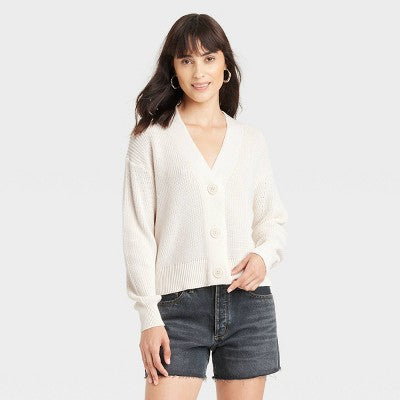 Open Box - Women's Button-Up Cardigan - Universal Thread Black/White Striped S Universal ThreadBullseye Deals