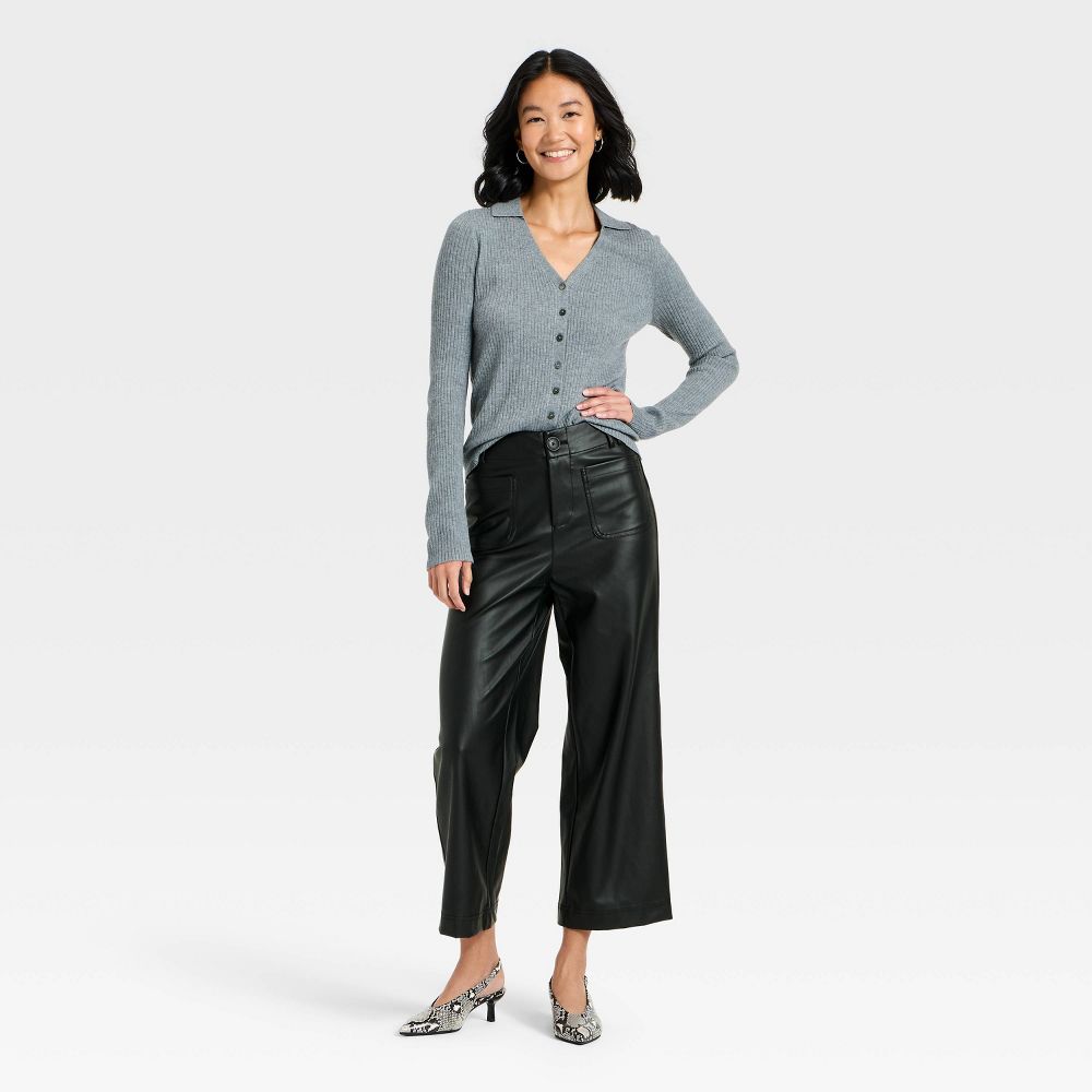 New - Women's Faux Leather Sailor Pants - A New Day™ Black 2