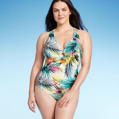 Open Box - Shade & Shore Women's Plunge One Piece Swimsuit Back Tie Bathing Suit Shade & ShoreBullseye Deals