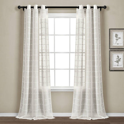 Open Box - Set of 2 (95"x38") Farmhouse Textured Grommet Sheer Window Curtain Panels White - Lush Décor: White Sheer Curtains, Polyester