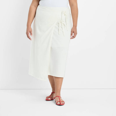 New - Women's Mid-Rise Linen Midi Wrap Skirt - Future Collective White XXL