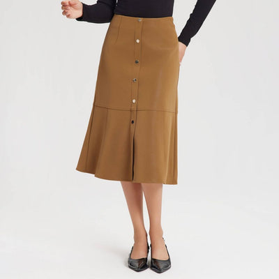 New - Women's Faux Leather Fit & Flare Midi A-Line Skirt - A New Day™ Brown 0